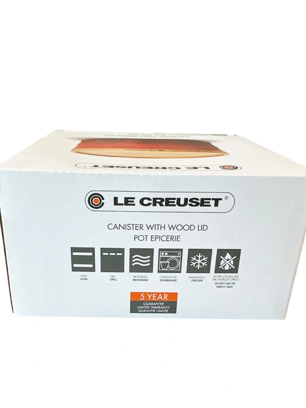 NEW Le Creuset WHITE CANISTER with Natural Wood Lid 23oz